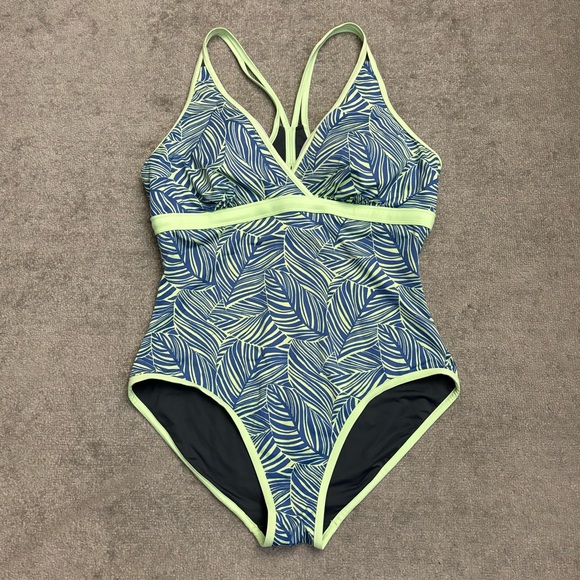 L.L. Bean One Piece Green Blue Print Tank Swimsuit Swimsuit UPF 50+ Women’s - Picture 2 of 6
